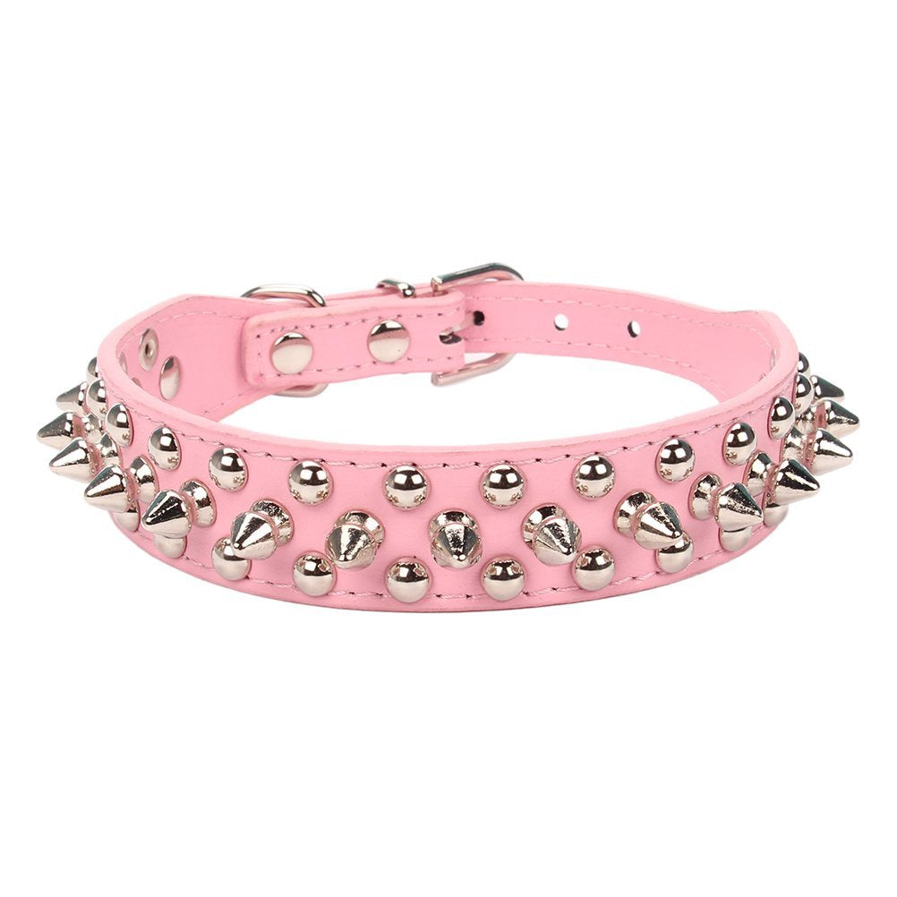 Aolove Mushrooms Spiked Rivet Studded Adjustable Pu Leather Pet Collars For Cats Puppy Dogs (Small, Pink)