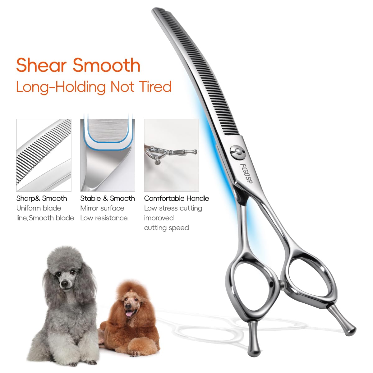 Fogosp Curved Thinning Shears For Dogs 7.5'' Professional Blender Thinning Shears For Medium Large Dog 35% Thinning Rate (7.5 In, V Type Blender)