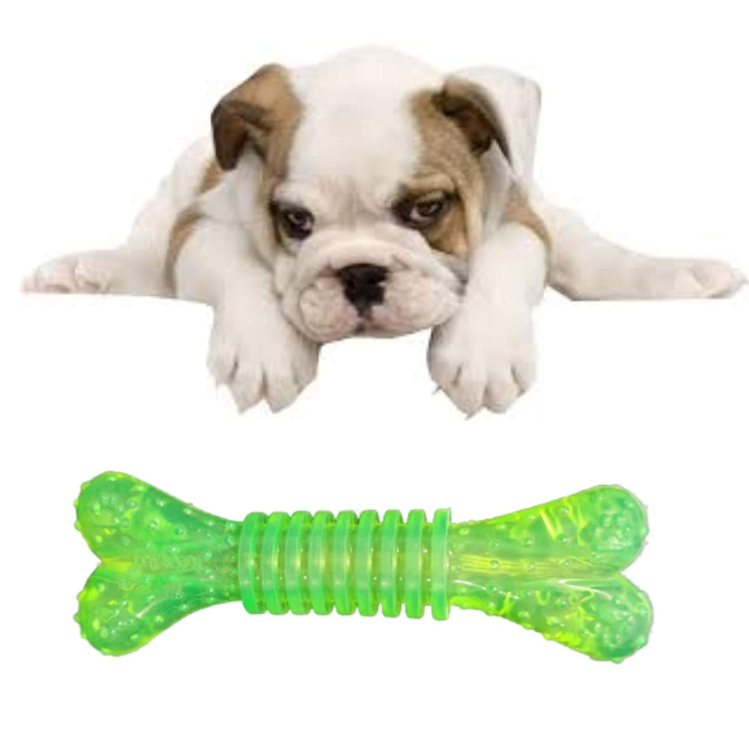 Psk Pet Mart Rubber Flavoured Puppy Bone Toy Spike Bone Chew Toy Teething Toy (Grip Bone) (Green)