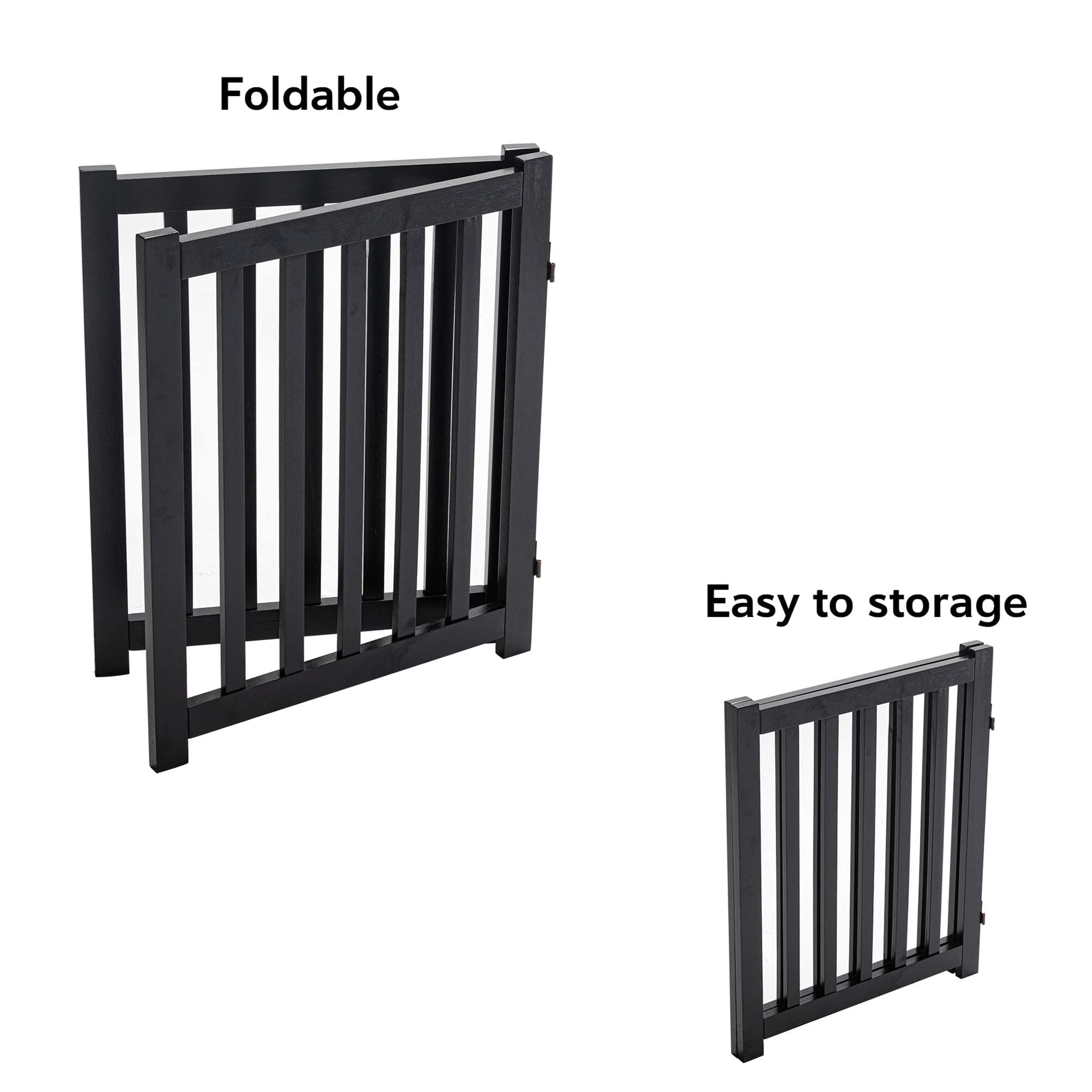 Lzrs 2-Panel Freestanding Adjustable Wooden Dog Gate ?Sturdy, Foldable Natural Solid Hardwood Pet Barrier With Stylish Design For Small Dogs And Narrow Spaces, Black