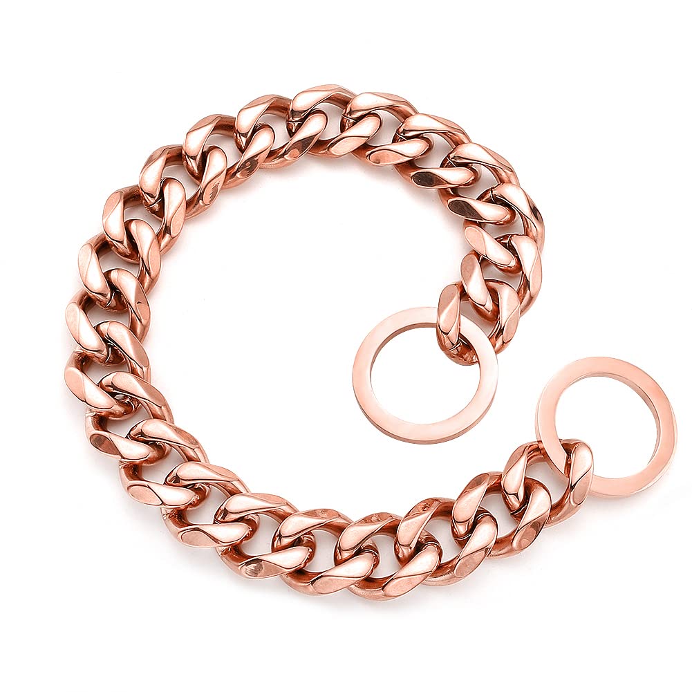 Rumypet Rose Gold Dog Chain Collar 11Mm/15Mm/19Mm Stainless Steel Cuban Link Chain Collar For Small Medium Large Dogs(19Mm,18Inc
