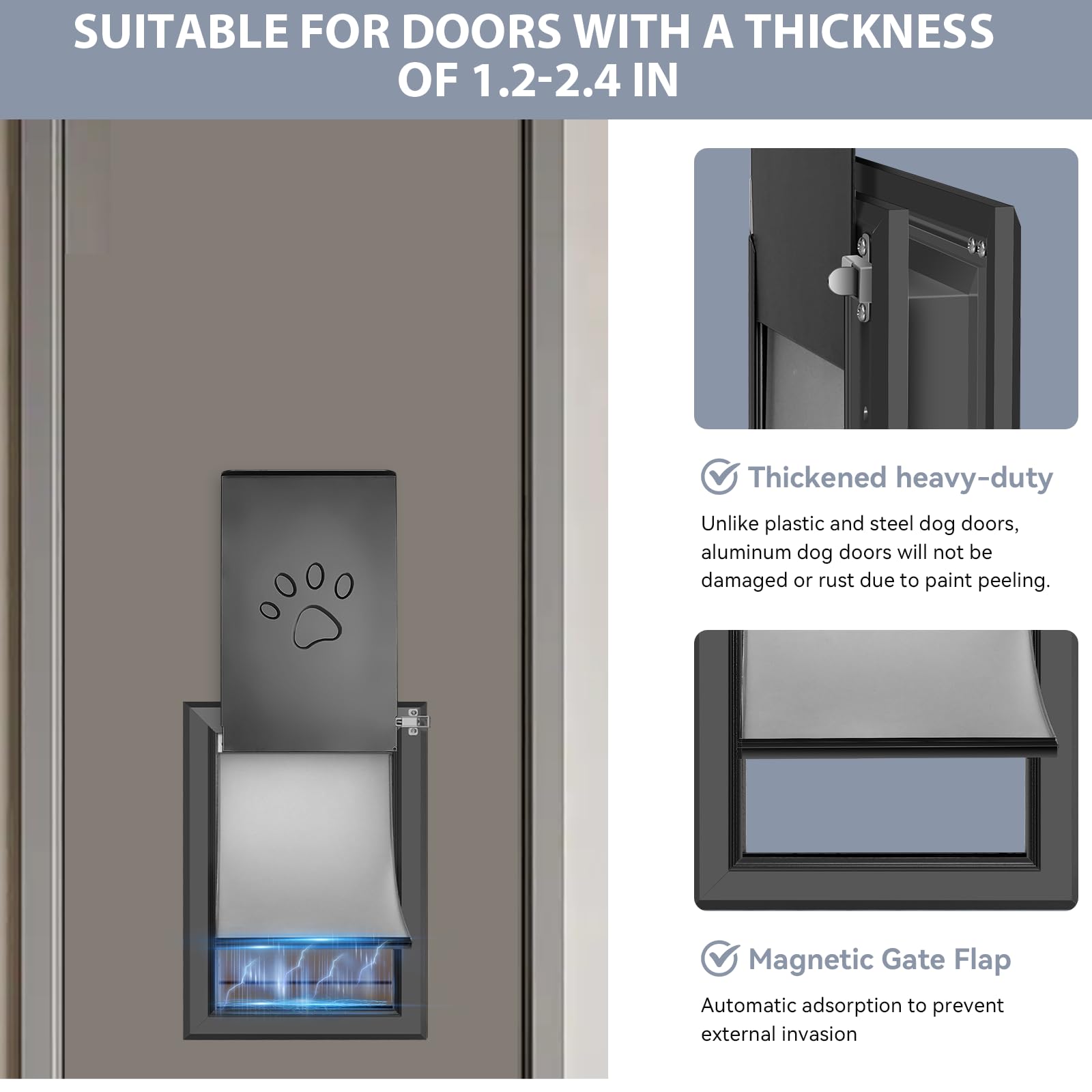 [Petoasis] Heavy Duty Aluminum Dog Door With Lock,3 Flap Insulated Doggie Doors With Installation Manual,Durable And Rust Resist