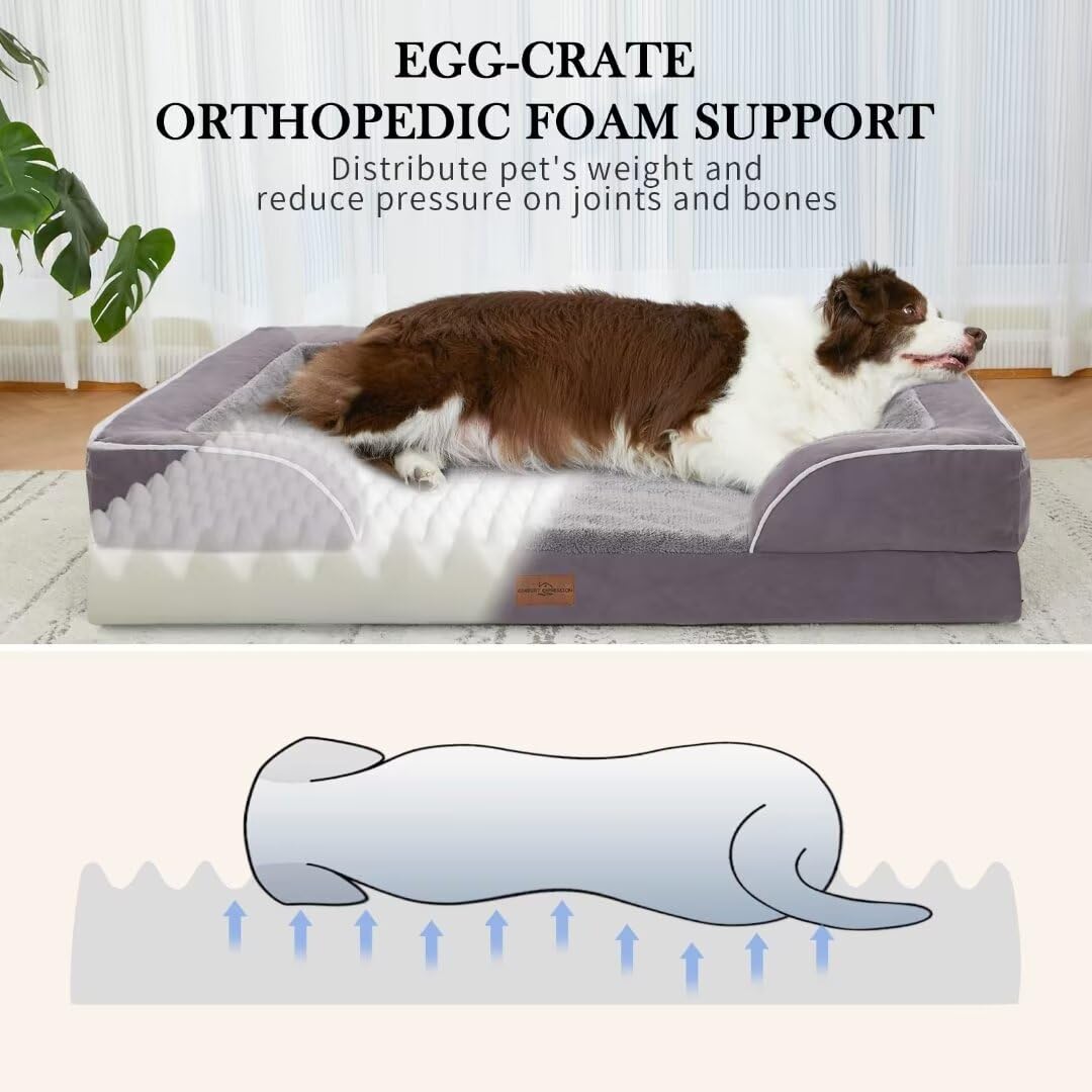 Comfort Expression Jumbo Dog Bed For Extra Large Dogs, Jumbo Breed Waterproof Orthopedic Dog Bed, Pv Washable Dog Sofa Bed With Removable Cover & Non-Slip Bottom(Jumbo,Purple)