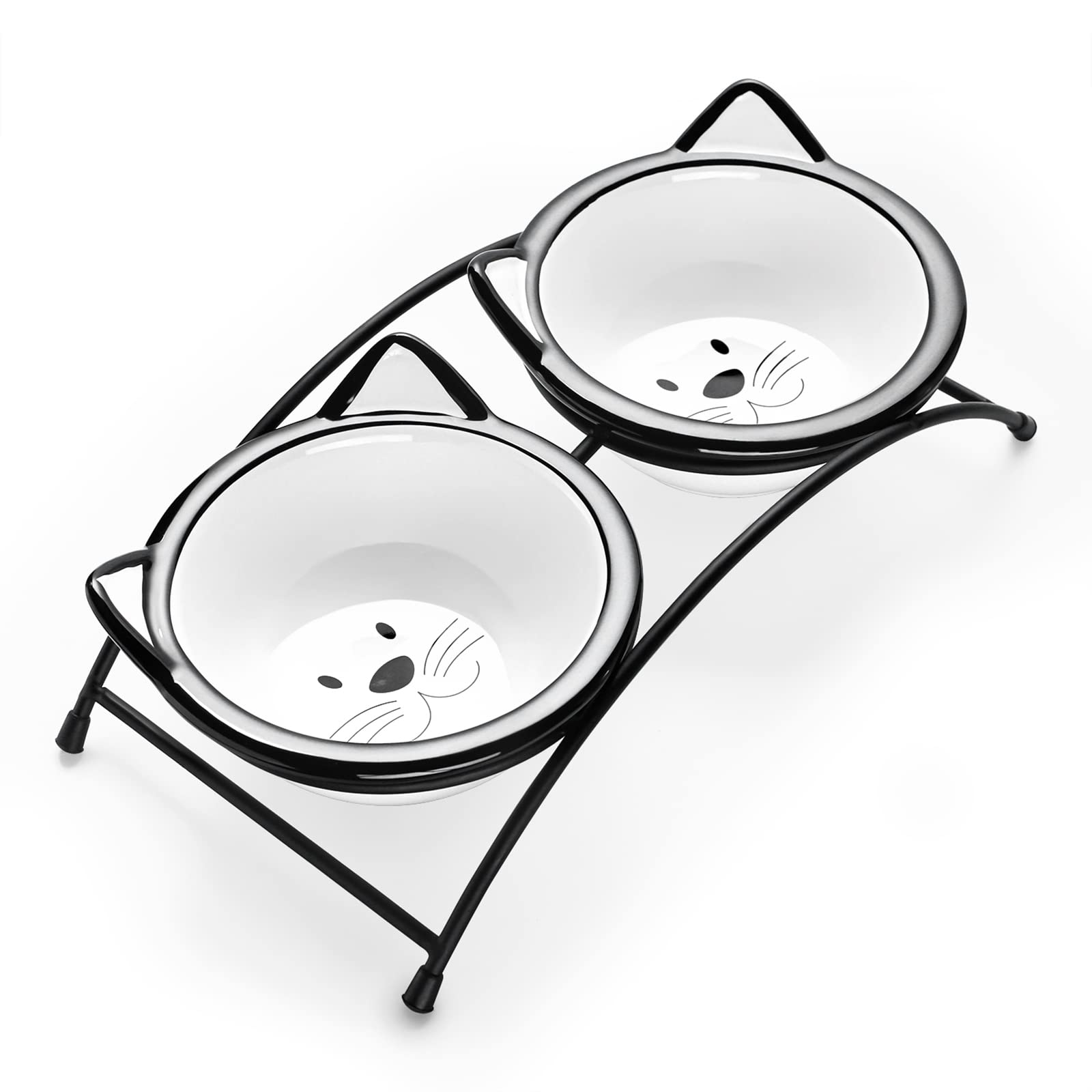 Y YHY Cat Food Bowls, 12 oz Raised Cat Bowls for Food and Water,Ceramic Elevated Pet Dishes Bowls with Stand, Cats and Small Dog