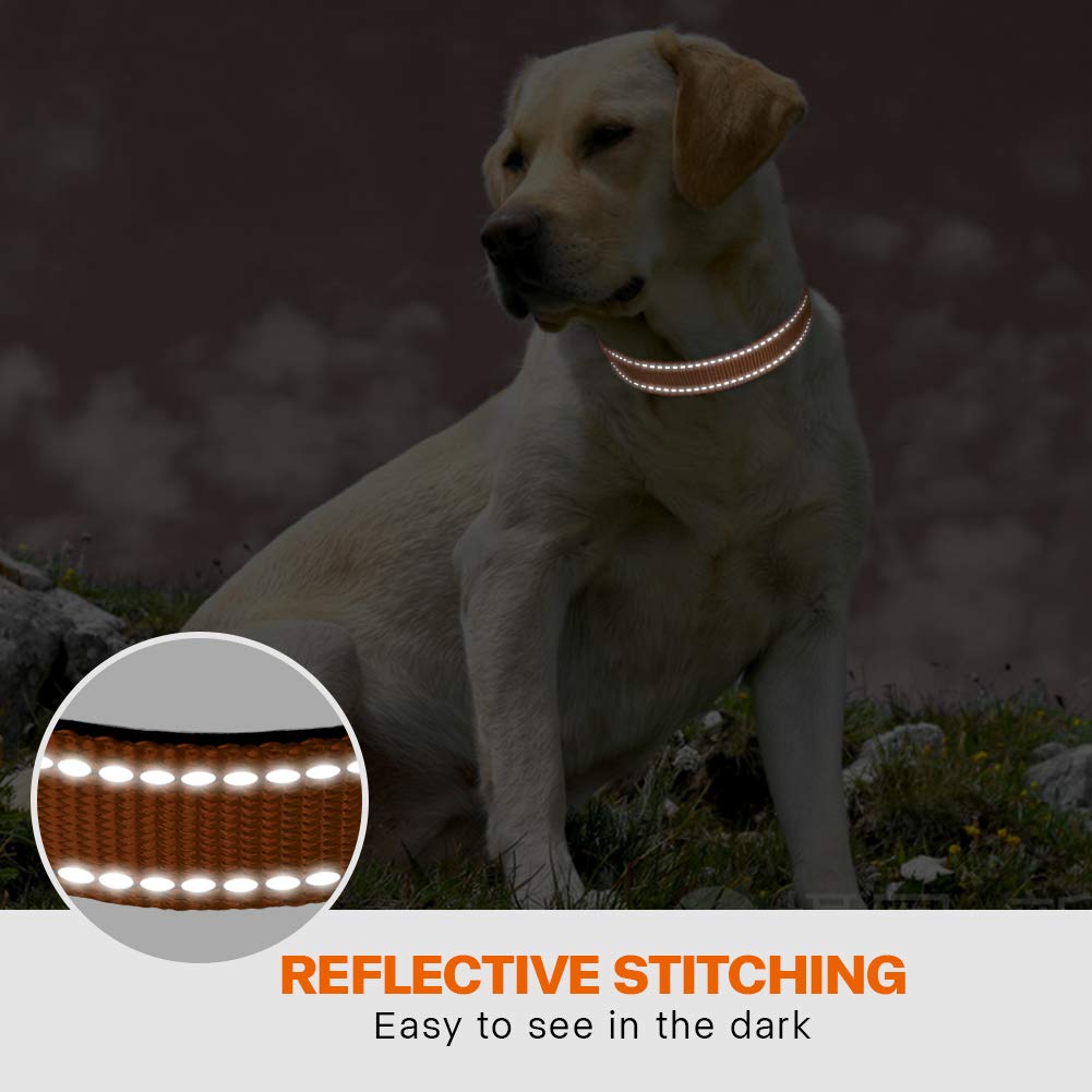 Taglory Reflective Dog Collar With Safety Locking Buckle, Adjustable Nylon Pet Collars For Medium Dogs, Tan