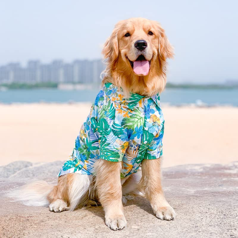 Harikaji Dog Hawaiian Shirt, Summer Pet Clothes Large Dog Cool Costume Beach T-Shirt For Medium Large Dog(Blue,3Xl)