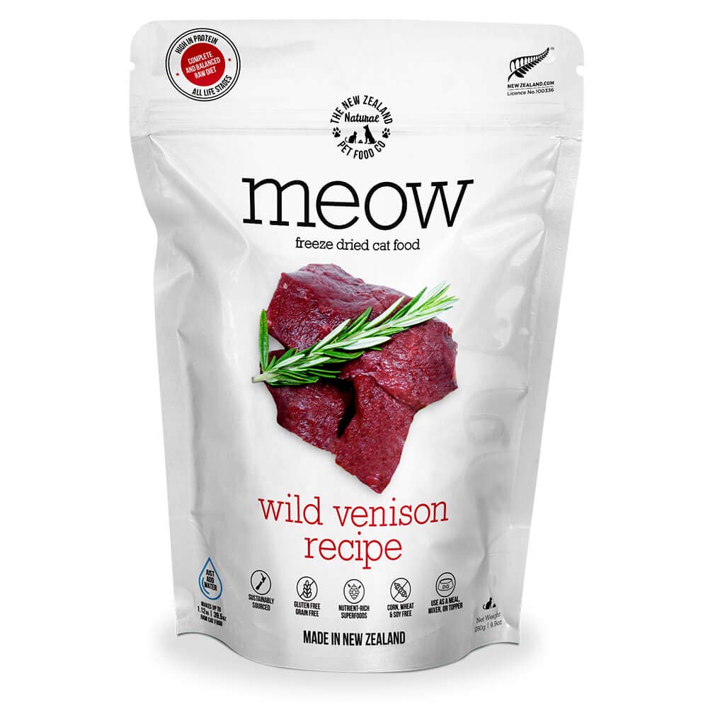 The New Zealand Natural Pet Food Co. Meow Freeze Dried Cat Food - Wild Venison Recipe, High Protein Treats, Meals & Toppers, Dry