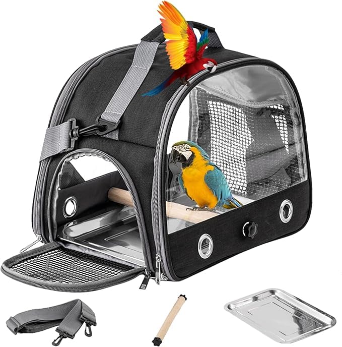 Kutkut Bird Carrier With Perch Parakeet Travel Carrier Bag Portable Bird Backpack With Stainless Steel Plate Breathable Parrot T