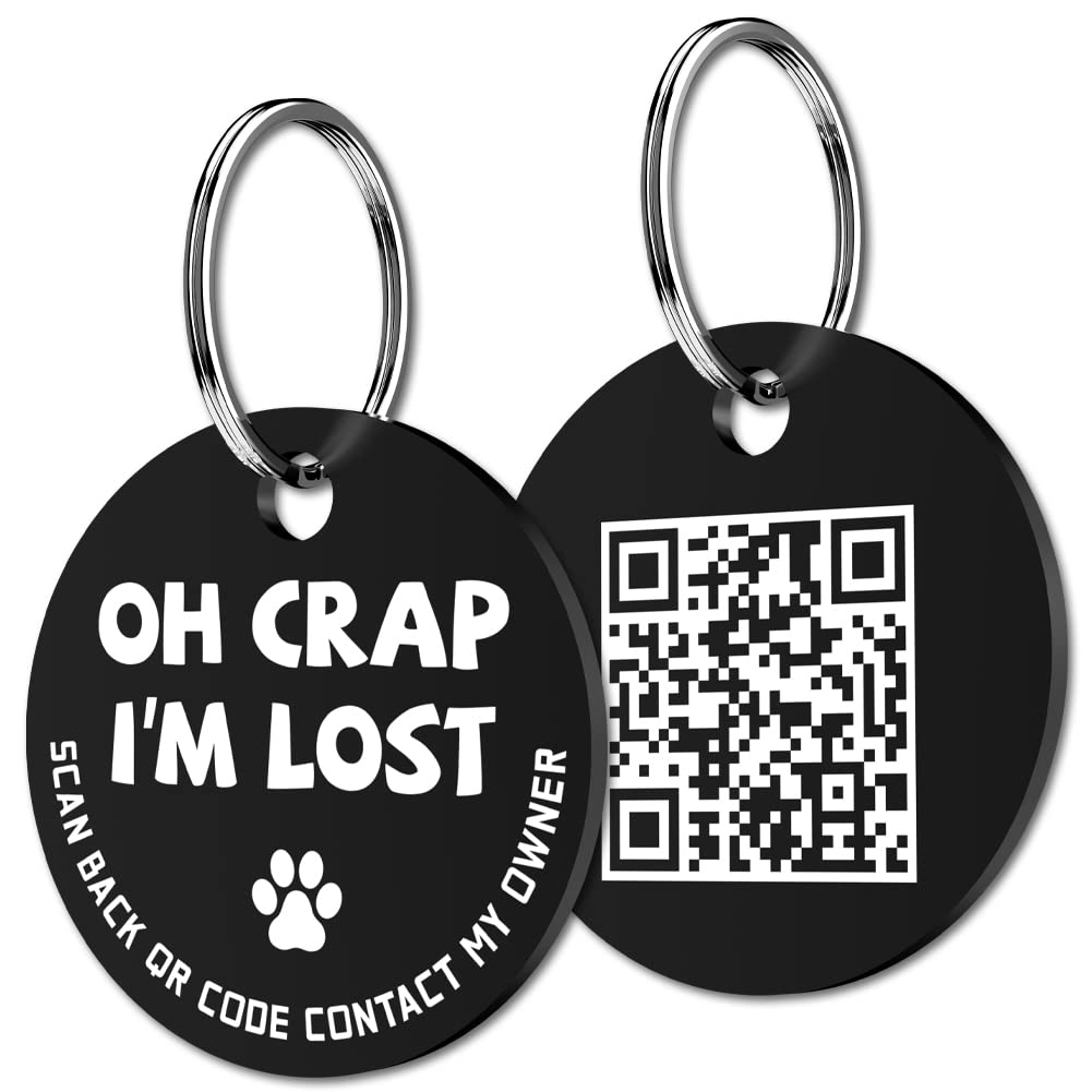 Myluckytag Stainless Steel Qr Code Pet Id Tags Dog Tags - Pet Online Profile - Scan Qr Receive Instant Pet Location Alert Email