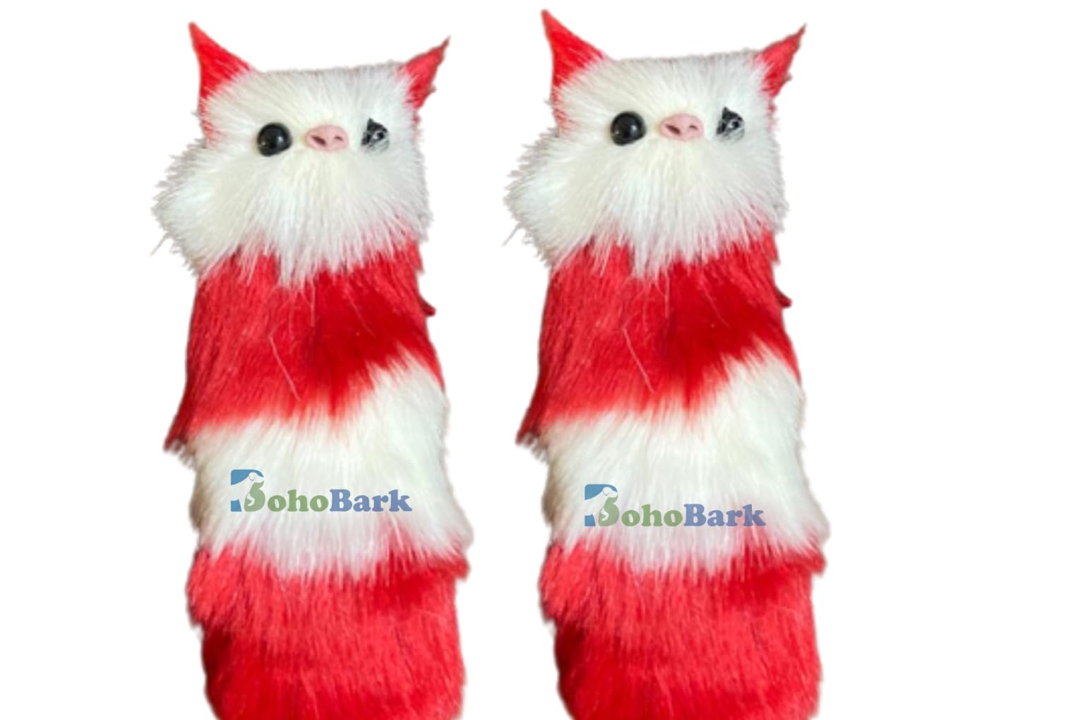 Bohobark Real Fur Toys Kitten Face Soft Toys For Cat White Cat Toy Pack Of 02 Piece (Red)