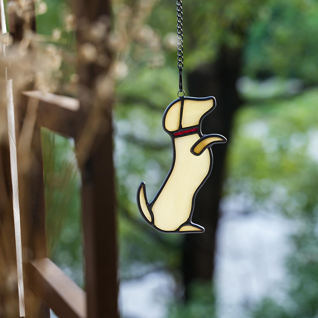 Boxcasa Dog Memorial Gifts Stained Glass Suncatcher,Unique Yellow Dog Themed Stained Glass Window Hanging,Loss Of Dog Sympathy G