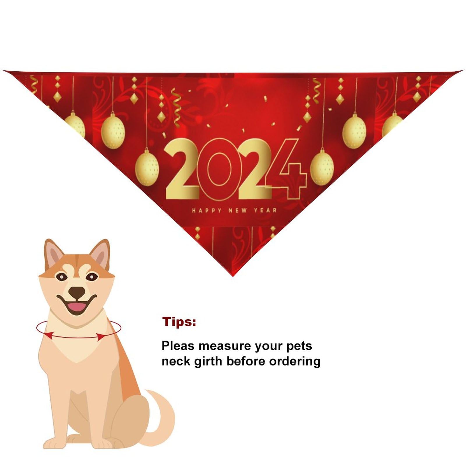 Happy New Year 2024 Dog Bandanas Pets Kerchief Reversible Triangle Bibs Scarf Outfits Accessories For Small To Large Dogs Cats