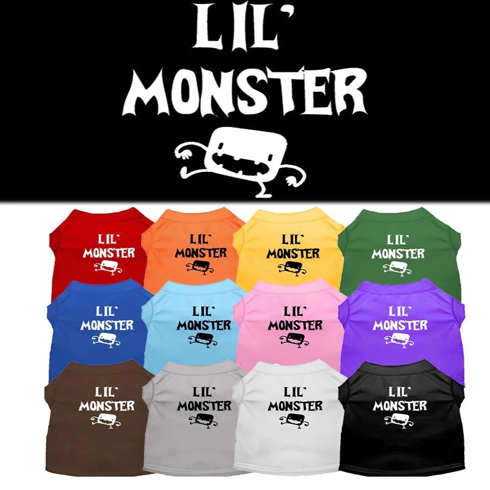 Halloween Pet Dog & Cat Shirt Screen Printed, Lil Monster Yellow SM (3-6 lbs.)