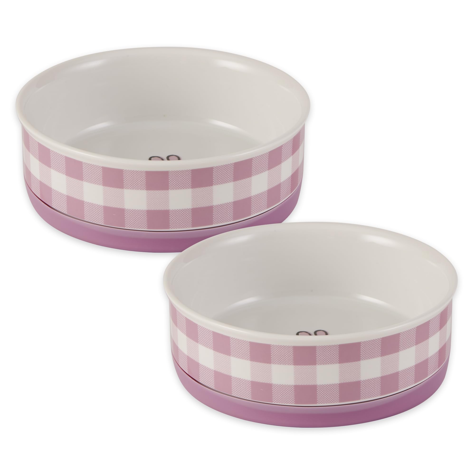 Bone Dry Ceramic Food/Water Bowls, Non-Slip Dishwasher Safe, Medium Set, 6x2 Pansy Check
