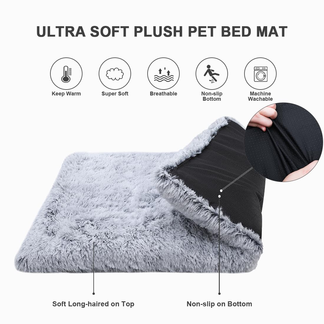 Vonabem Dog Bed, Extra Large, Plush Soft Pet Beds For Xl Dogs, Crate Pad, Washable, 41L X 27W X 2H Inches, 100 Lbs Capacity, Grey