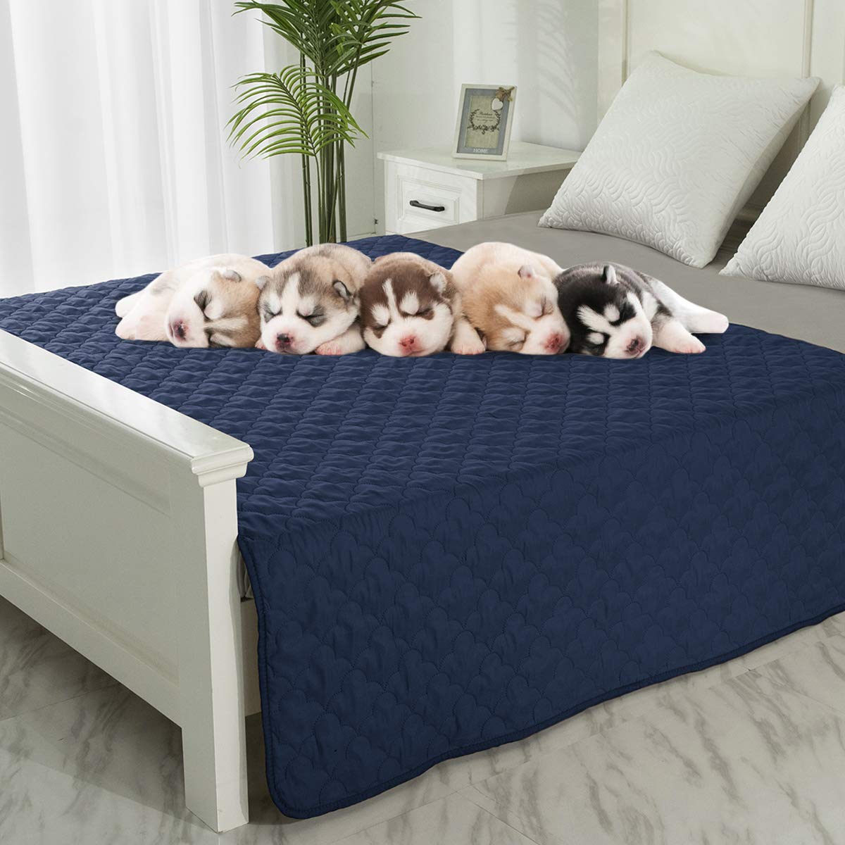Dog Blankets For Couch Protection Waterproof Dog Bed Covers Pet Blanket Furniture Protector (Navy+Blue, 68'X82')