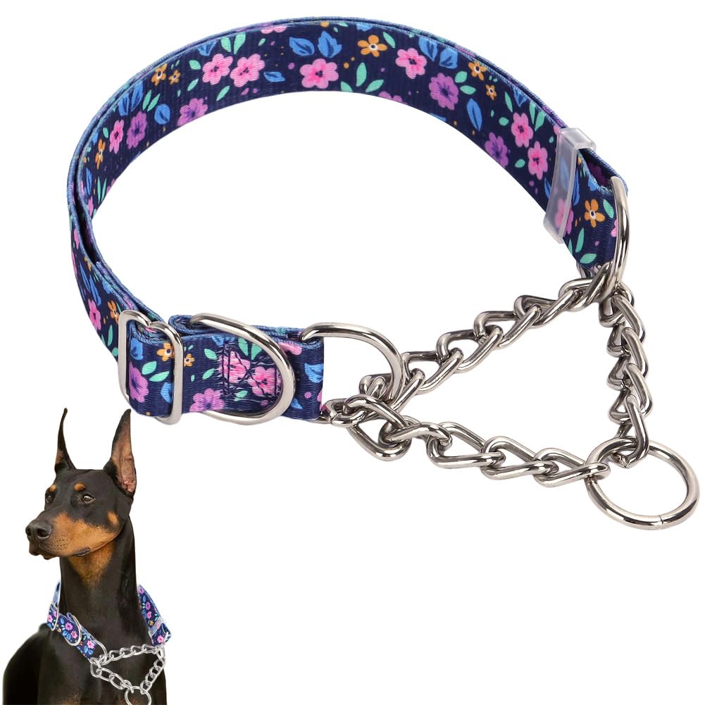 Dog Choke Chain,Stainless Steel Chain Martingale Collar For Dogs, No Pull Slip Cinch Choker Choke Heavy Duty Dog Collar