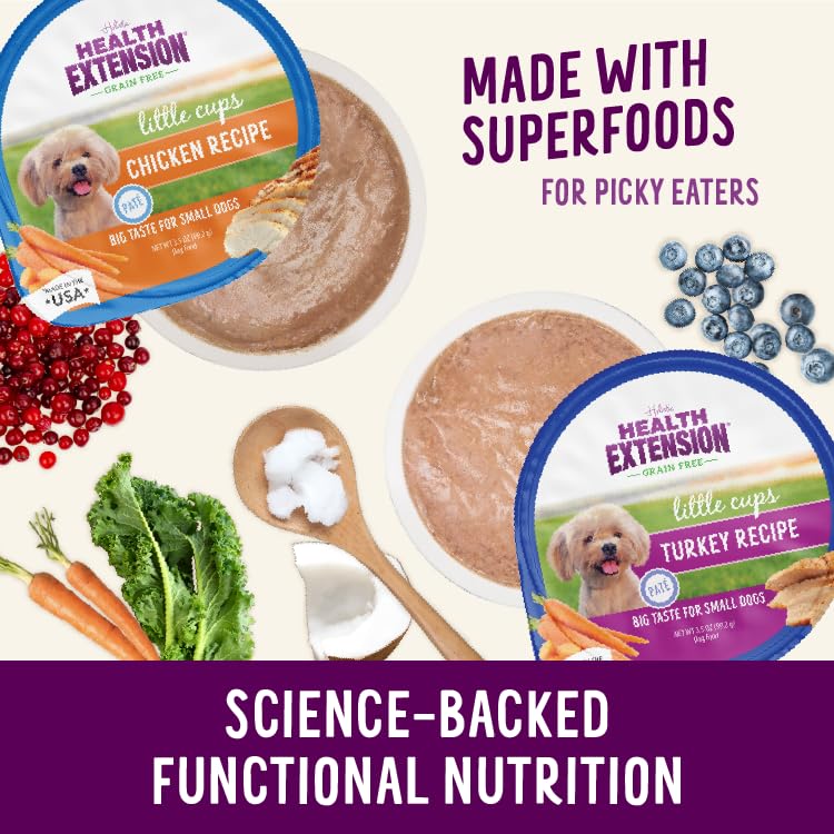Health Extension Little Cups Grain-Free Wet Dog Food, Small Breed - Variety Box (6 Chicken/6 Turkey) 3.5 oz - Easy to Digest, Id