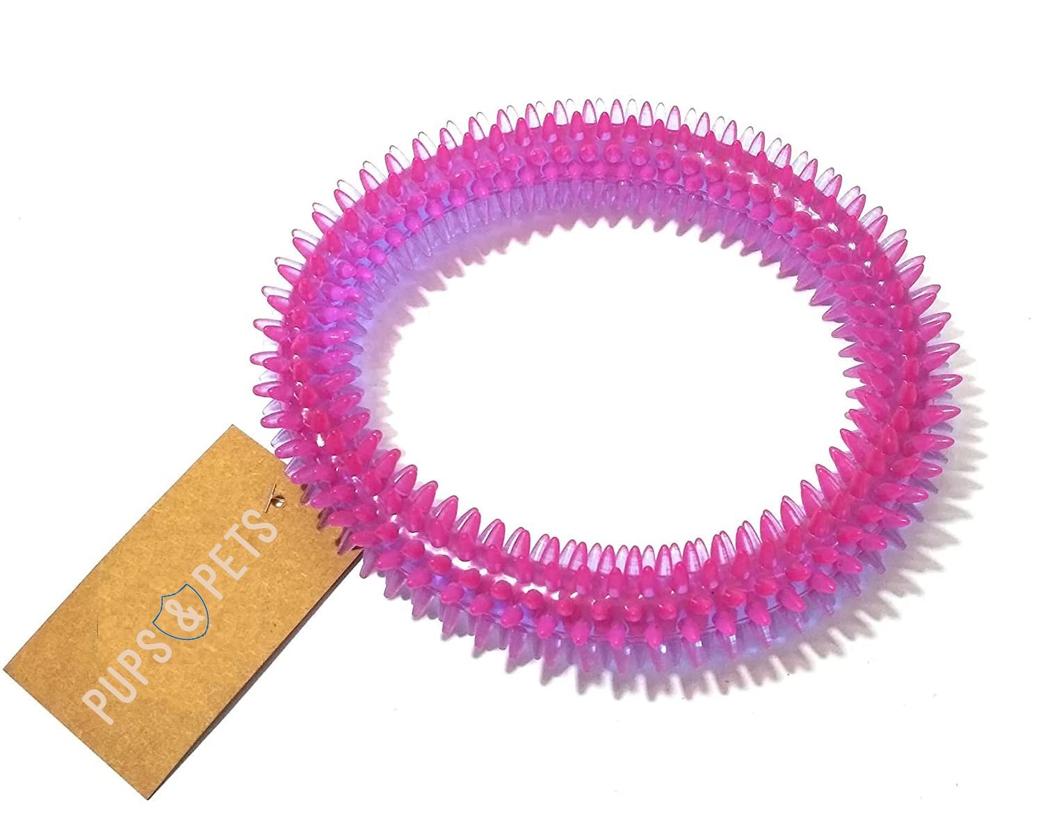 Pups&Pets Rubber Dental Puppy Teething Spike Ring Chew Toy, 6 Inches, Colour May Vary