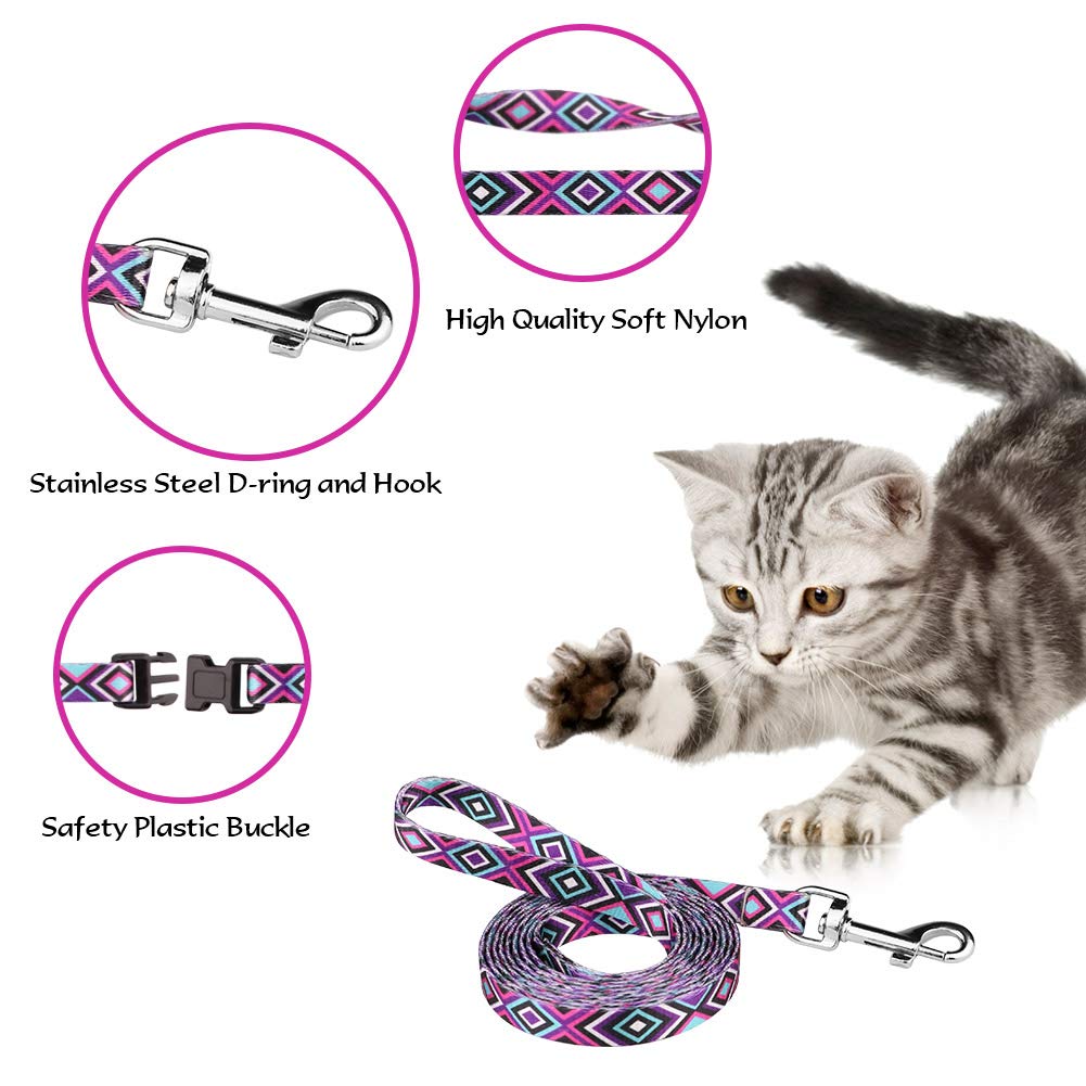 Cat Harness And Leash Set Geometric Pattern Escape Proof Adjustable For Kitty Outdoor Walking(Purple)