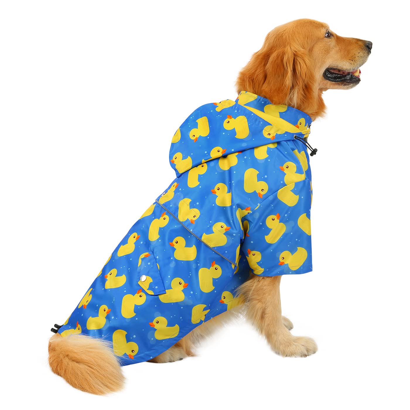 Hde Dog Raincoat Double Layer Zip Rain Jacket With Hood For Small To Large Dogs Ducks Blue - 3Xl