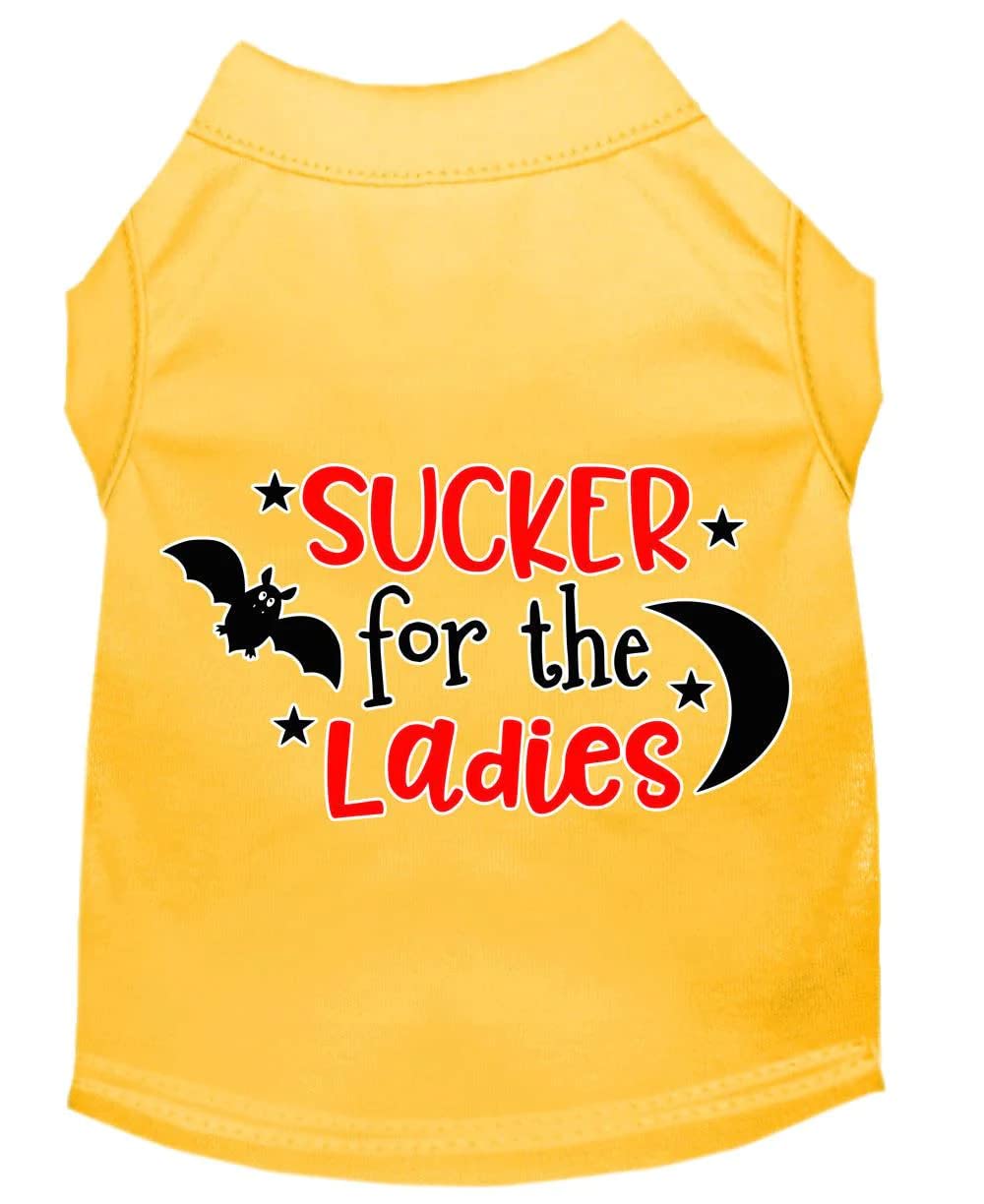 Pet Dog & Cat Shirt Screen Printed, "Sucker For The Ladies" Yellow XS (0-3 lbs.)