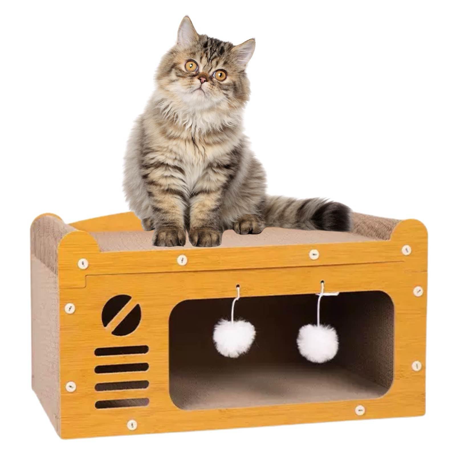 AIXINPET Cardboard Cat Scratcher House - Multi-Functional Cat Scratching Board for Play,Sleep & Claw Care,Corrugated Cardboard&2