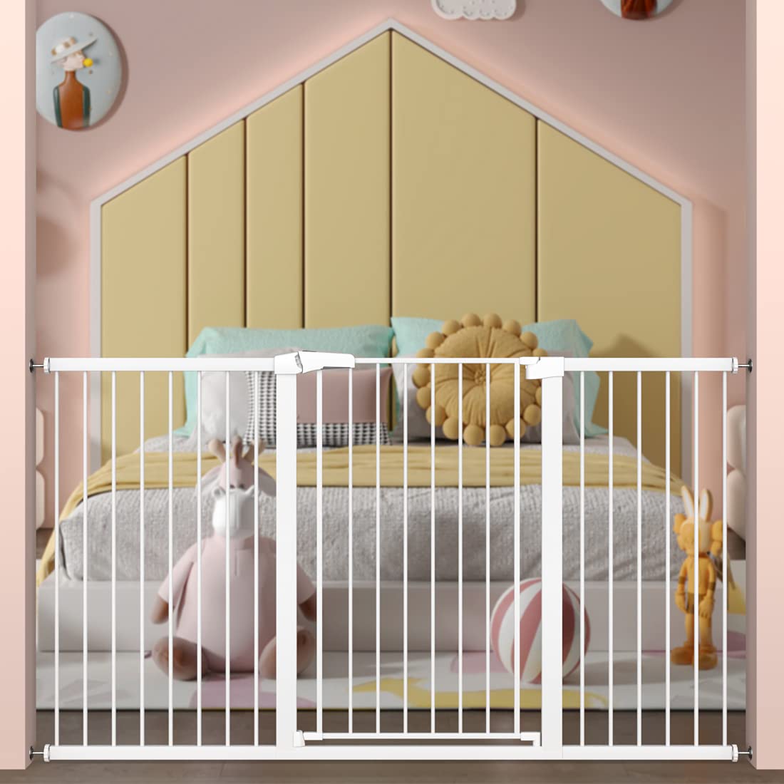 Extra Tall Baby Gate Stand 38' Tall - 54.33'-57.09' Wide Long Walk Through Pet Gate For Kids Or Large Pets - Metal Pressure Mounted Safety Gate