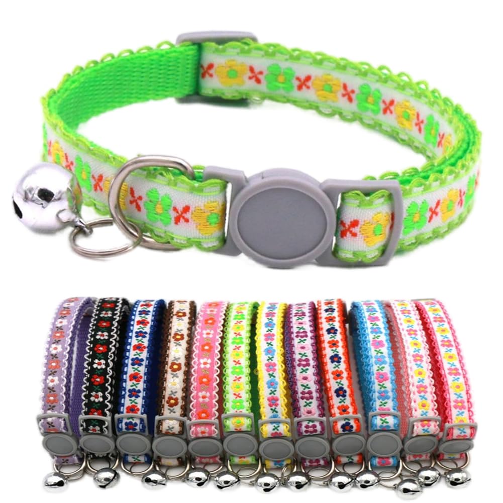 Breakaway Dog Collar With Bell, Break Away Kitten Collar With Bells, Cute Flower Tiny Cat Collar For Xxs Xs Little Pet Dogs, Nec