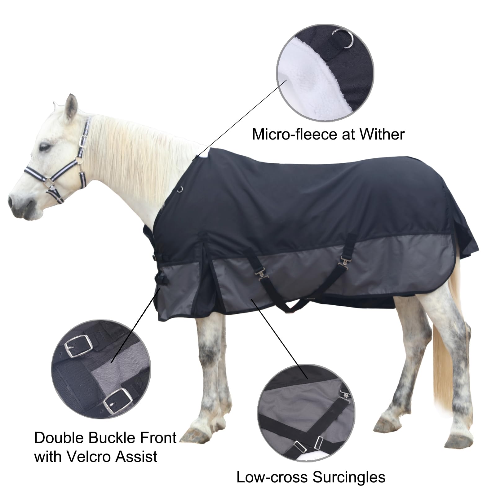 Gallopoff 1200 Denier Rip-Stop Turnout Rain Sheet Lightweight Waterproof Breathable Horse Blanket (No Fill) Blackgrey 72''