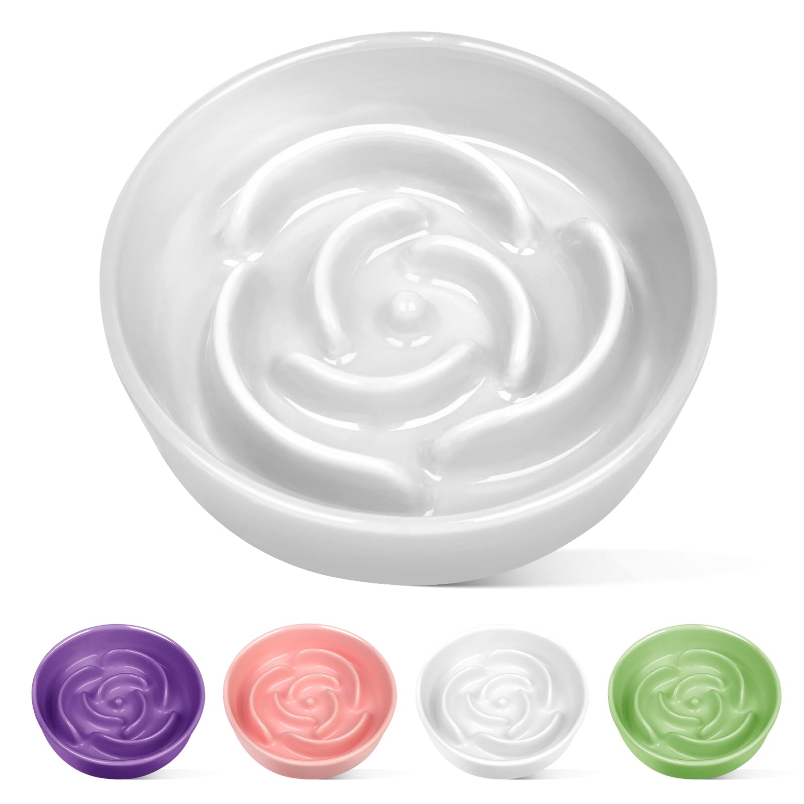 TRUVIC Ceramic Slow Feeder Dog Bowls, 1.5 Cup Puzzle Slow Feeder Bowls for Fast Eaters, Ceramic Dog Food Dish no Black Chin, Puz