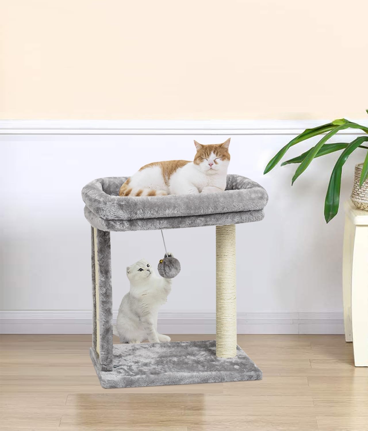 Syandlvy Cat Tree With Scratching Post For Indoor Cats, Scratching Board With Perch, Cat Post Scratcher With 2 Dangling Balls, G