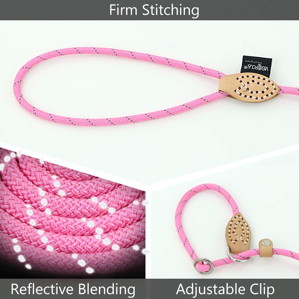 Grand Line Slip Lead Dog Leash, 5Ft Reflective Slip Rope, Puppy Training Walking Controlling Lead, Slip Collar Pet Leash For Small, Medium, Large Dogs (Pink, Small-1/4In X 5Ft)
