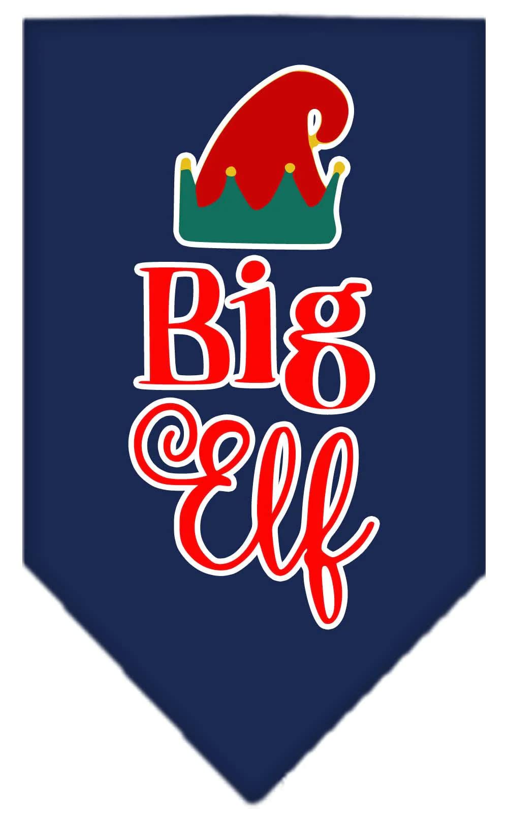 Christmas Pet and Dog Bandana Screen Printed, "Big Elf" Navy Blue Large