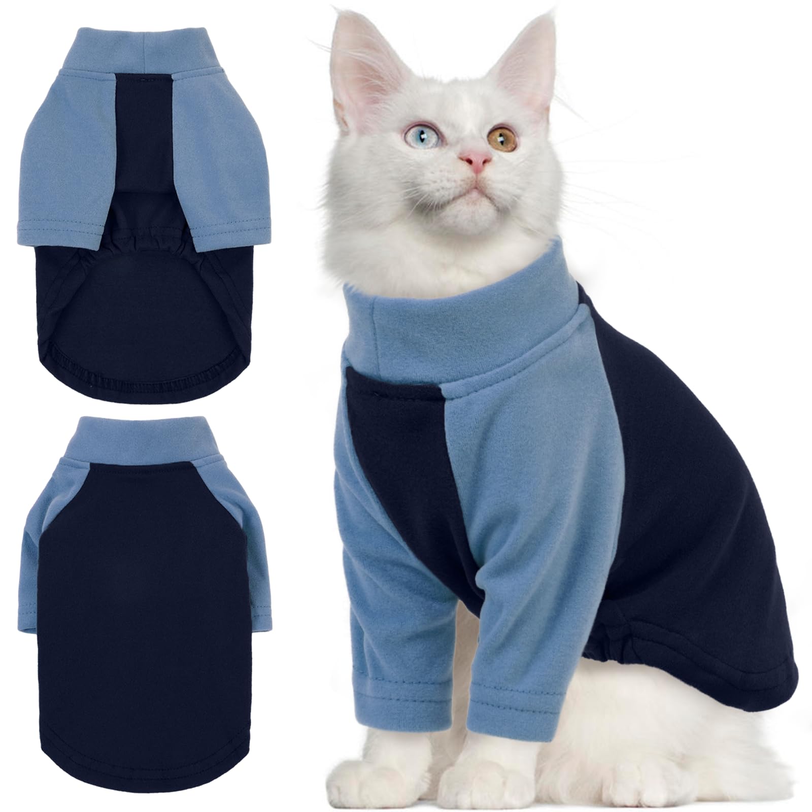 T'Chaque Cat Pajamas - Soft Cat Clothes& Shirts & Pajamas With Sleeves, Stretchy Sweater, Pullover Kitten Clothes, Blue, Small