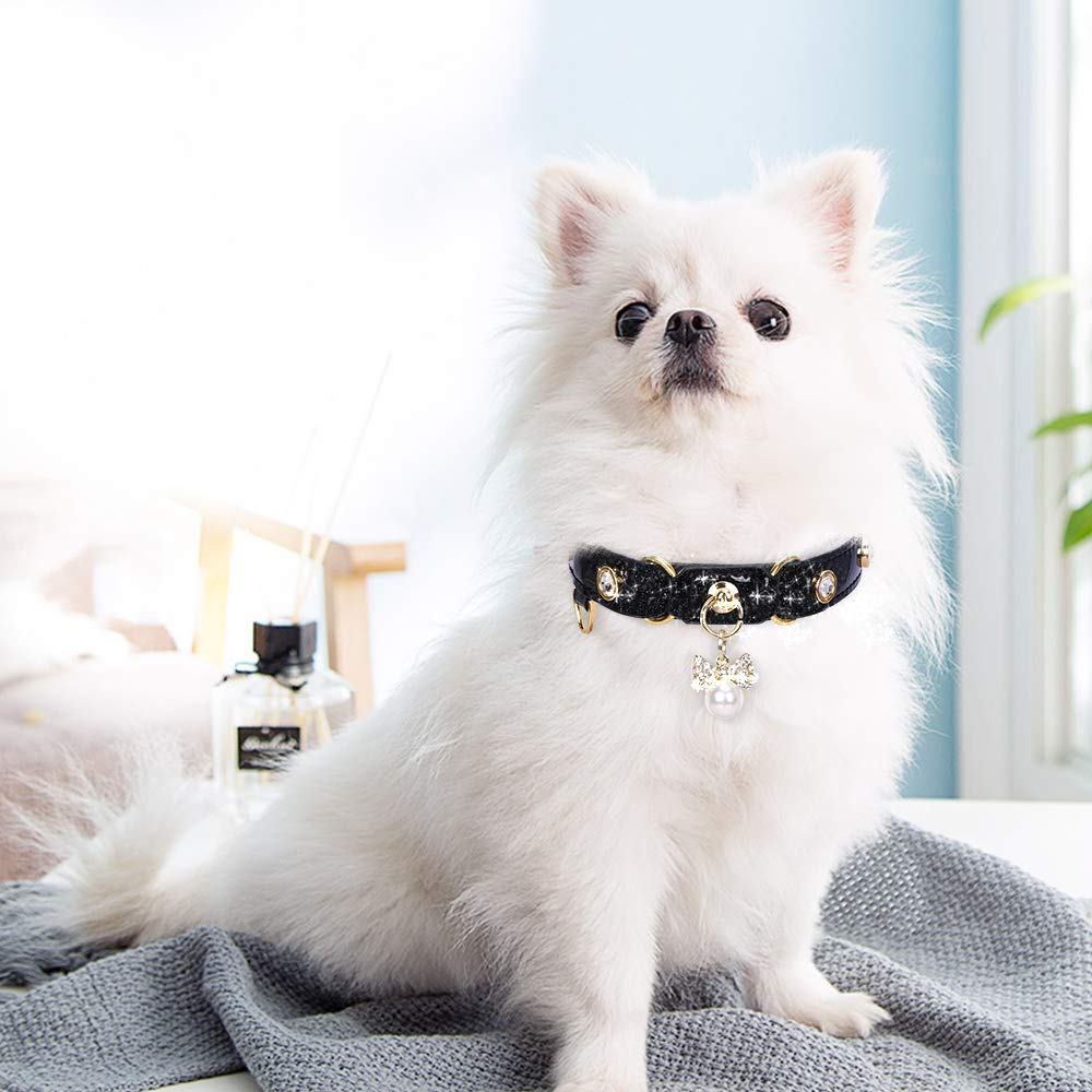 Petshome Cat Collar, Dog Collar, [Bling Rhinestones] Pu Leather Adjustable Pet Collar With Luxury Pendant For Cat And Small Dog Extra Small Silvery