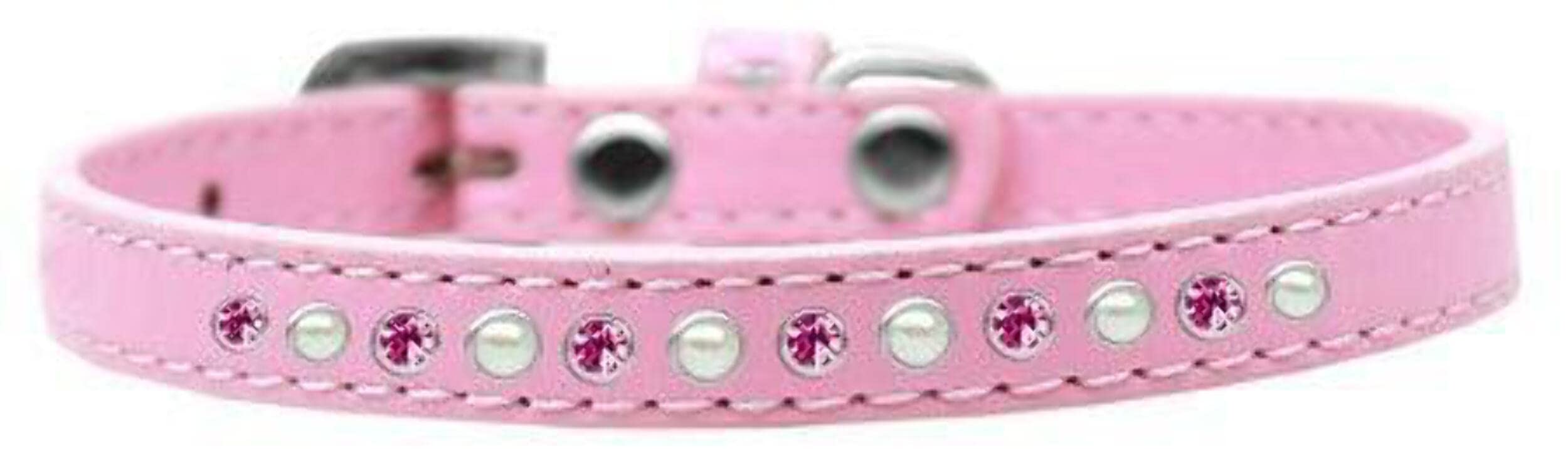 Mirage Pet Products Pearl and Pink Crystal White Puppy Dog Collar, Size 10