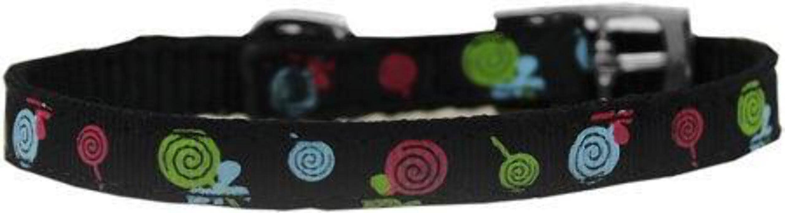 Mirage Pet Products Lollipops Nylon Dog Collar with Classic Buckle 3/", Black, Size 8