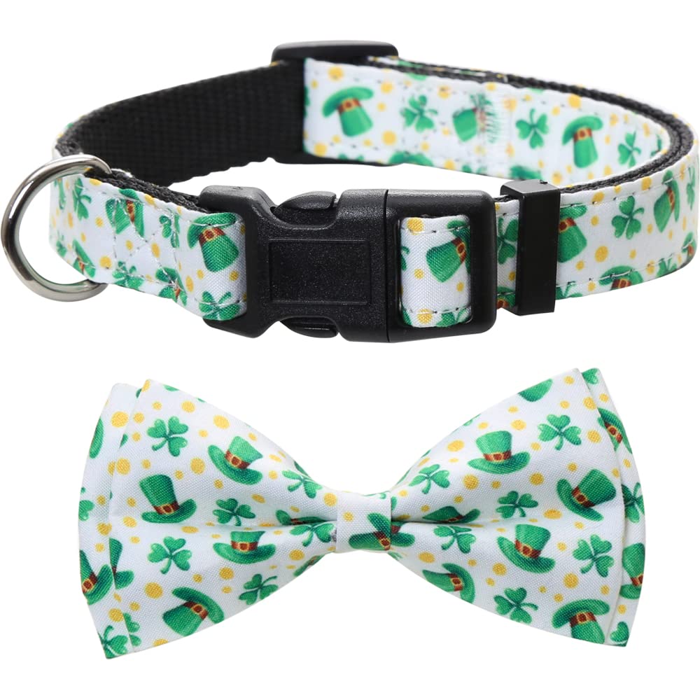 St.Patrick'S Day Dog Collar With Removable Cute Bow Tie Adjustable Pet Collars Large