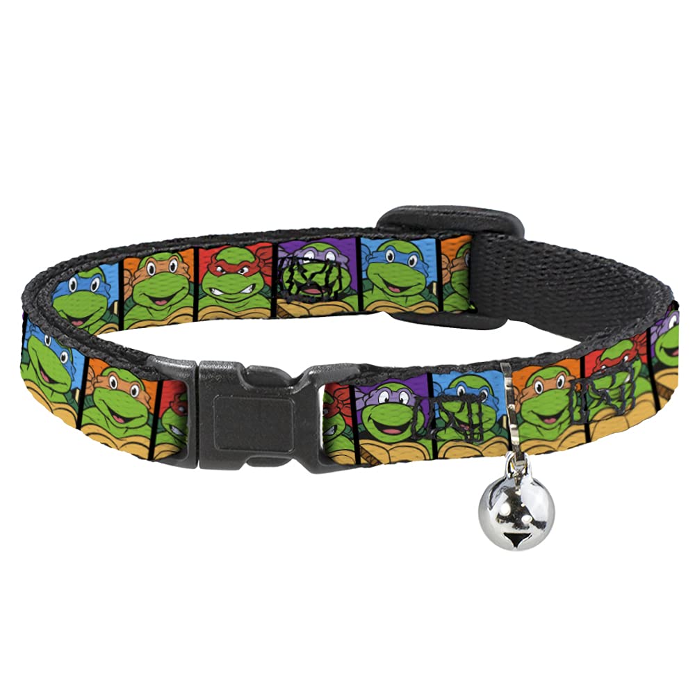 Cat Collar Breakaway Ninja Turtles Face Blocks Black Multi Color 8 To 12 Inches 0.5 Inch Wide