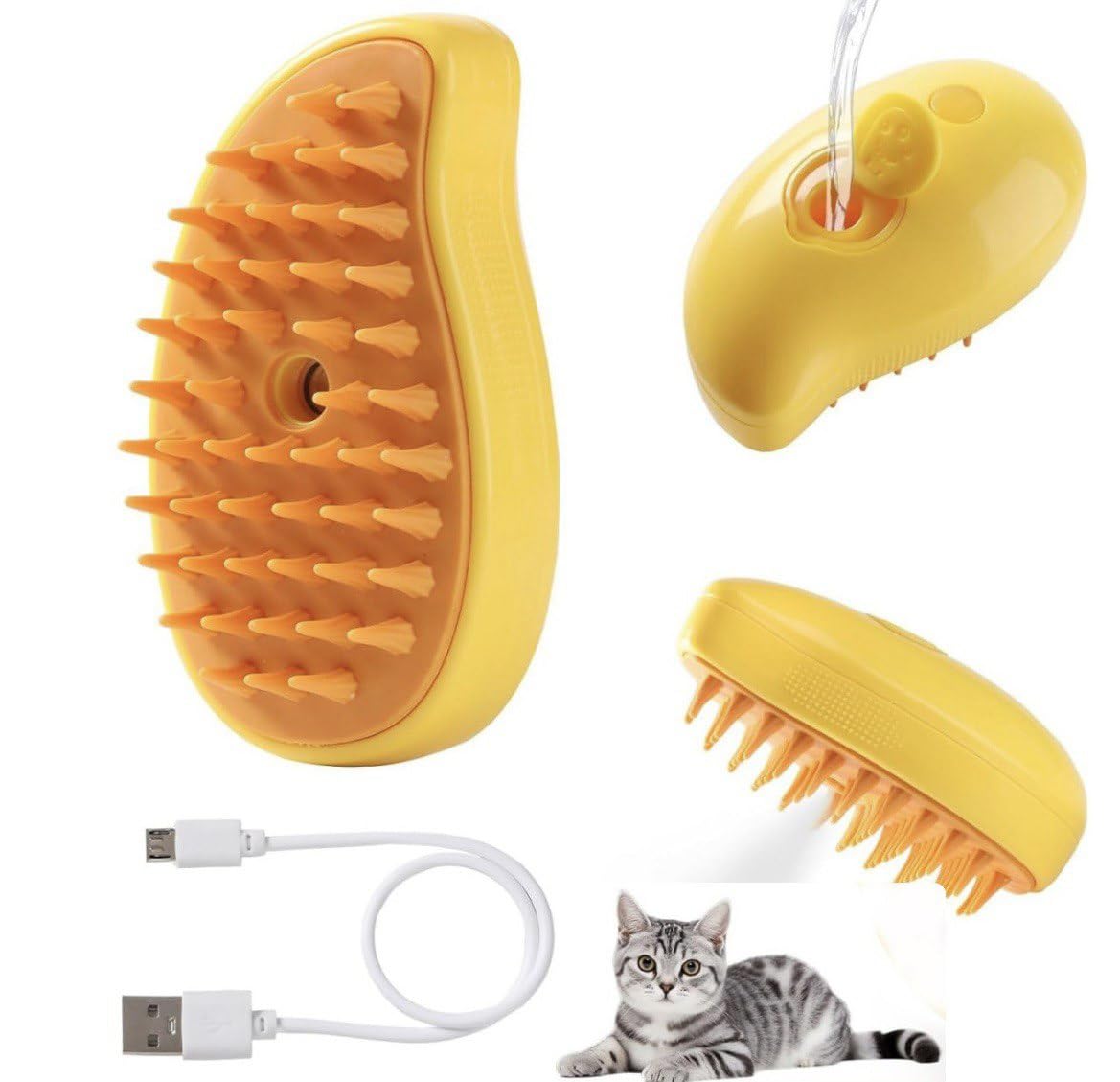 Cartzilla 3In1 Cat Steam Brush  Silicone Pet Grooming Comb With Massage, Hair Removal & Mist Spray  Easy Clean Brush For Cat