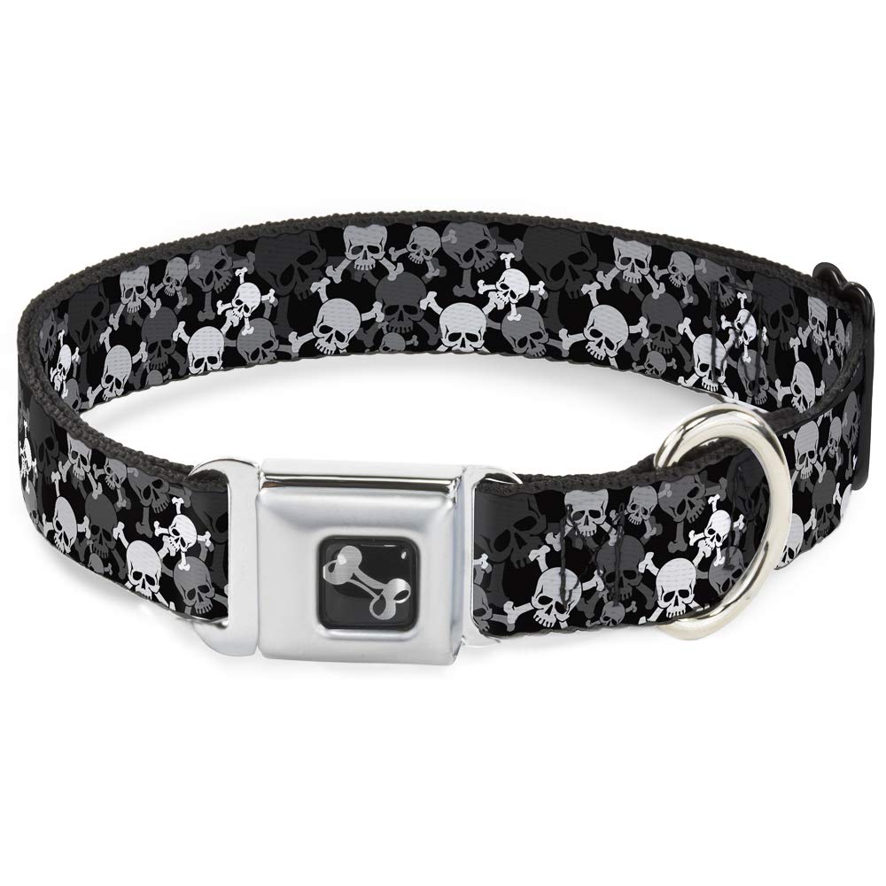 Buckle-Down Dog Collar Seatbelt Buckle Top Skulls Stacked Black Gray White 11 To 17 Inches 1.0 Inch Wide (Dc-W32078-M)