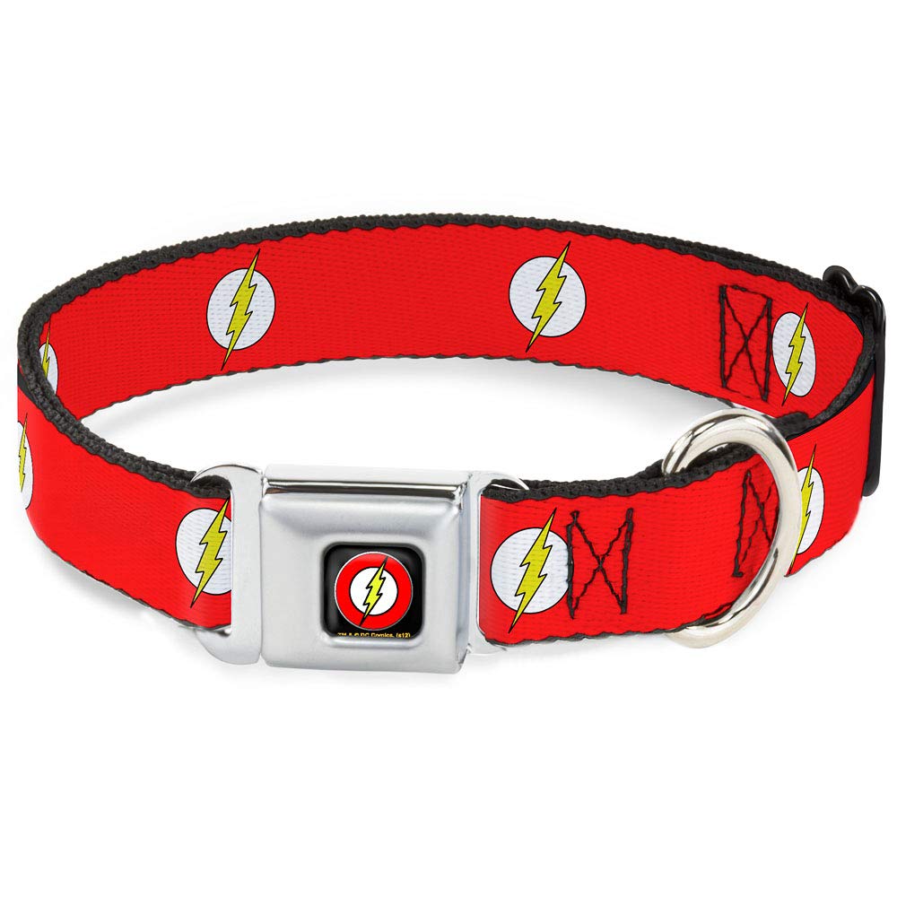 Buckle-Down Dog Collar Seatbelt Buckle Flash Logo Red White Yellow 18 To 32 Inches 1.5 Inch Wide
