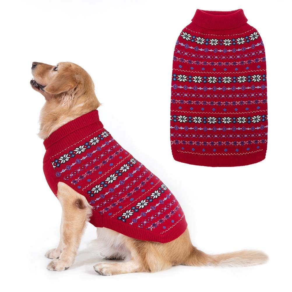 Bingpet Dog Sweater - Christmas Winter Warm Dog Clothes - Turtleneck Sweater For Small Medium Large Dogs - Classic Snowflake Dog