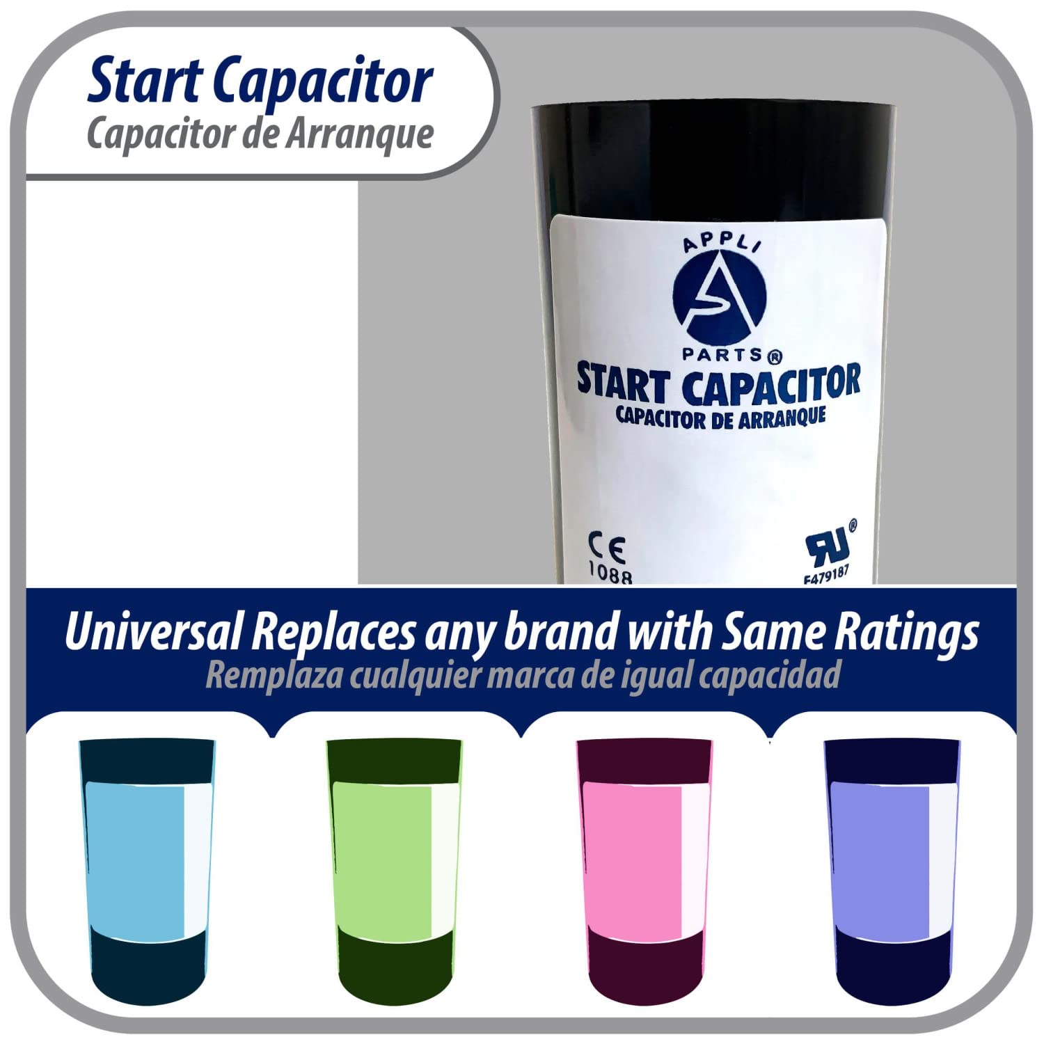Appli Parts motor start capacitor 124-149 Mfd (microfarads) uF 330 VAc universal fit for electric motor applications 1-716 in Wi