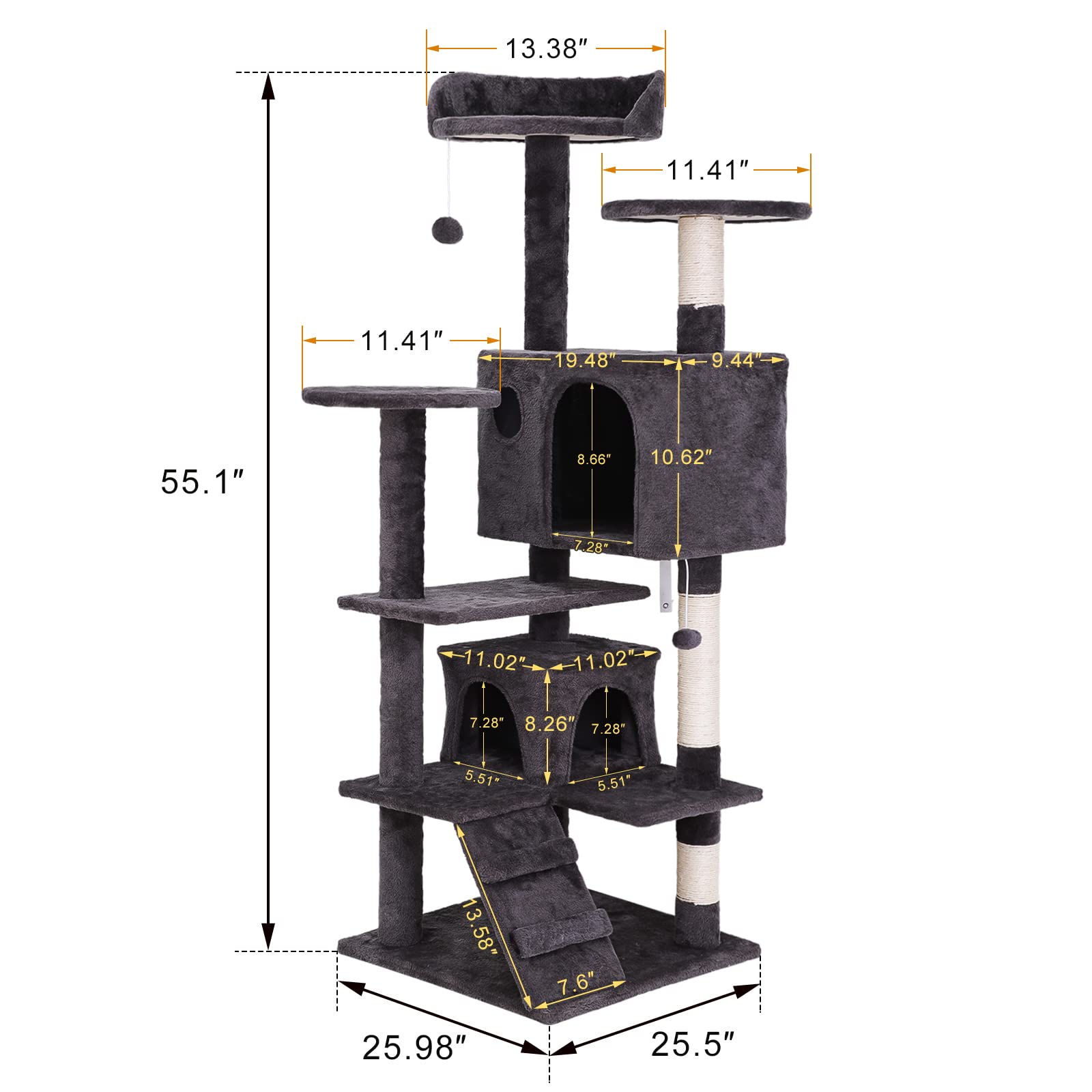 Nova Microdermabrasion 54In Cat Tree Tower For Indoor Cats Multi-Level Cat Condo Cat Bed Furniture With Scratching Post Kittens Activity Center
