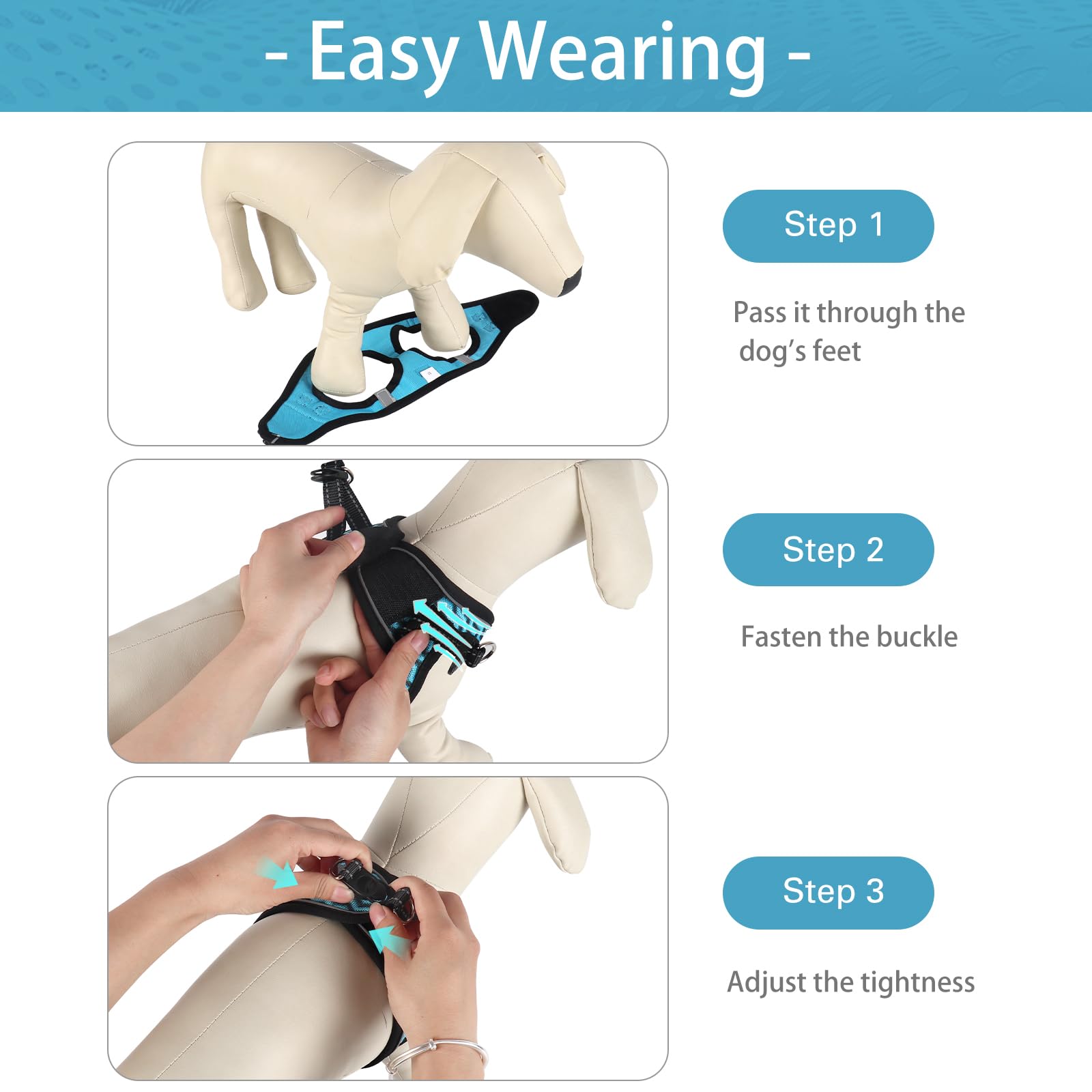 YIMEIS Dog Harness - Adjustable XS Lightweight Reflective Leash Set, Blue, Breathable 360° Visibility, Playful Style