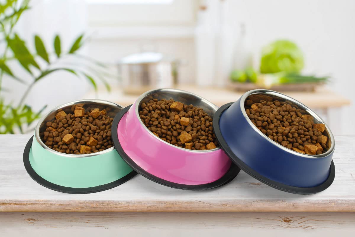 Podinor Stainless Steel Dog Bowls, Food and Water Non Slip Anti Skid Stackable Pet Puppy Dishes for Small, Medium and Large Dogs