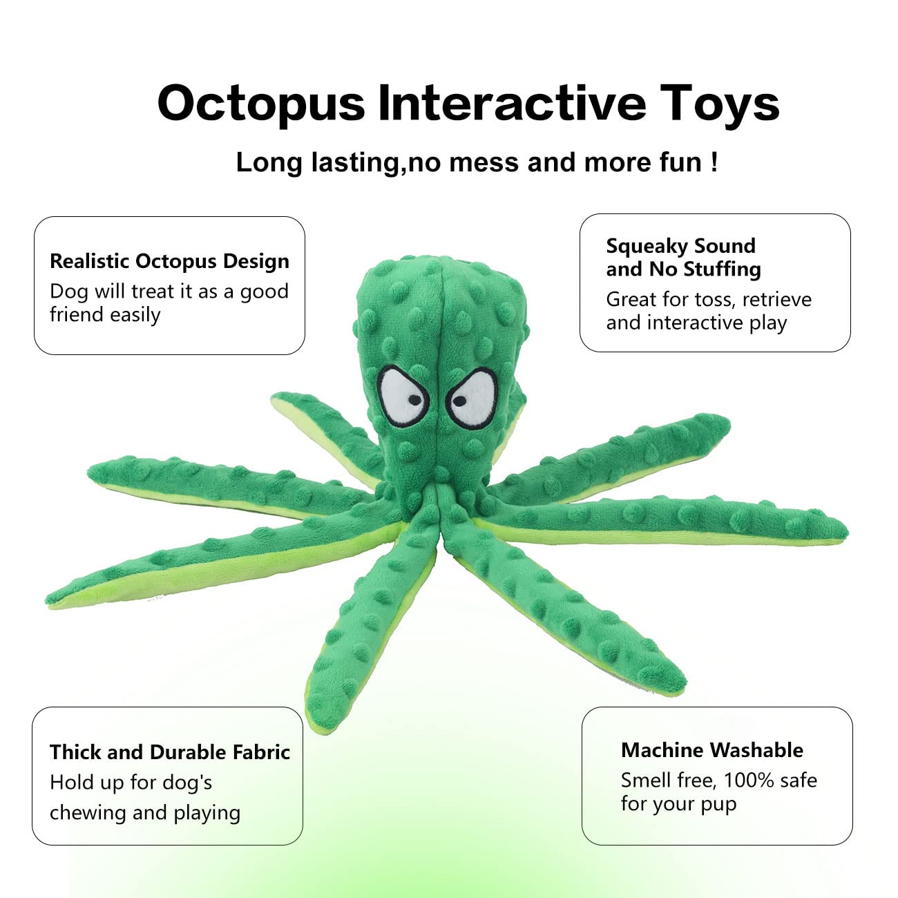 Cpyosn Dog Squeaky Toys Octopus - No Stuffing Crinkle Plush Toys For Puppy Teething, Durable Interactive Chew Toys For Small, Medium And Large Dogs Training And Reduce Boredom, 2 Pack