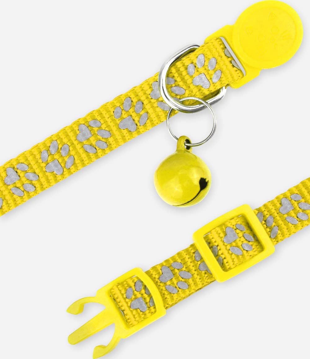 Taglory Reflective Cat Collars Breakaway With Bell, 2 Pack Girl Boy Pet Kitten Collar Adjustable 6-8 Inch, Yellow